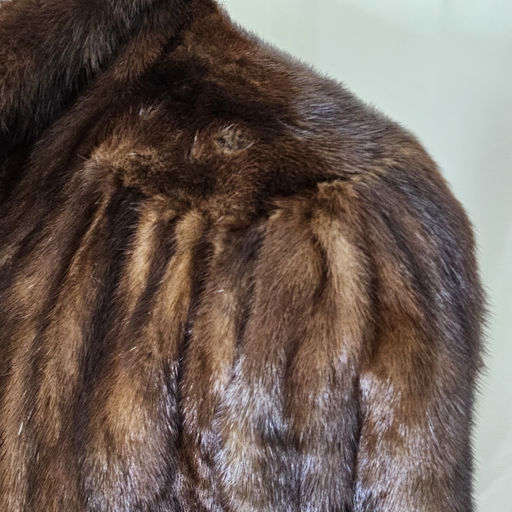 Gorgeous Brown Mahogany Mink Fur Coat With Bracelet Cuff Stand Collar Large Glam - Picture 7 of 16